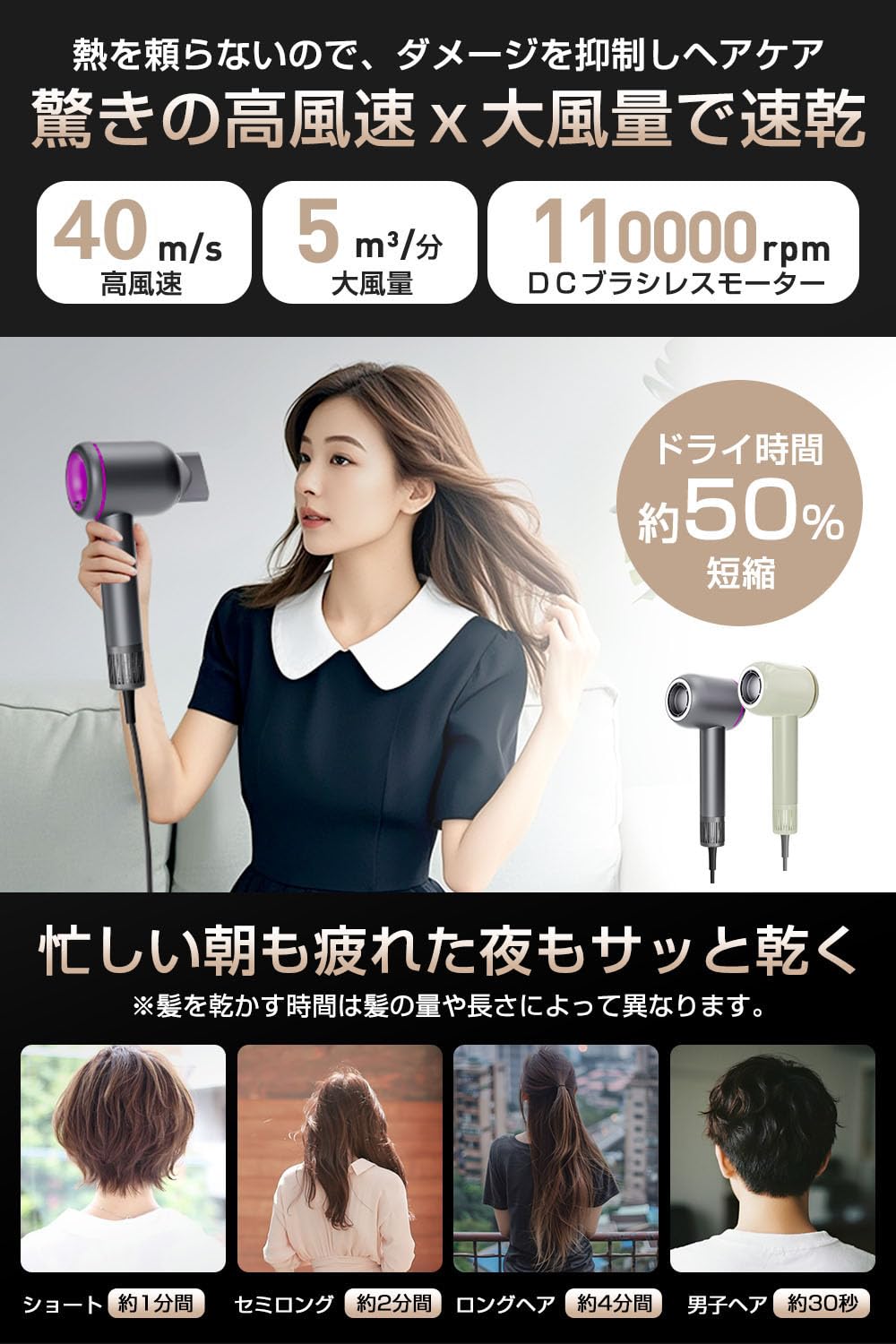 Amazon | ドライヤー ヘアドライヤー 速乾 大風量【 2025革新デザイン